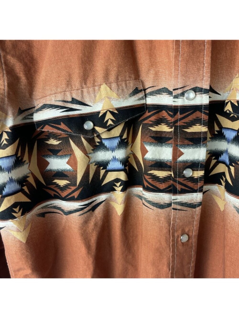 Panhandle Slim Mens Western Shirt Rust Aztec Snap Button Large 100% Cotton - Picture 4 of 6